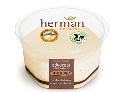 Herman Desserts Advocaat met vanillemousse en chocoladesaus 